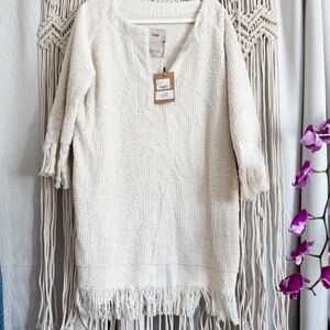 OAS Cream Fringe Knit Tunic Dress